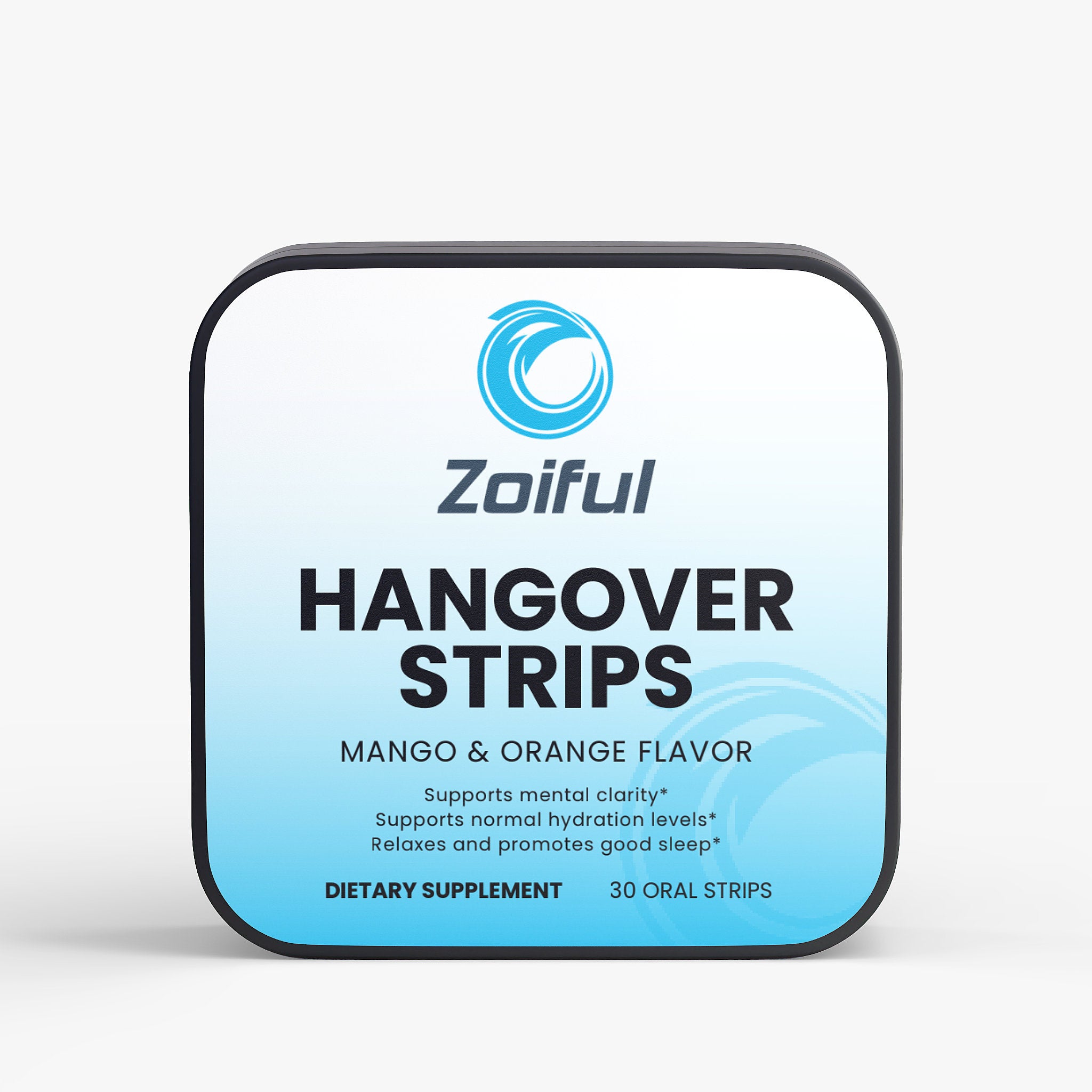 Hangover Strips oral supplement tin for next-day wellness support, mango-orange flavor