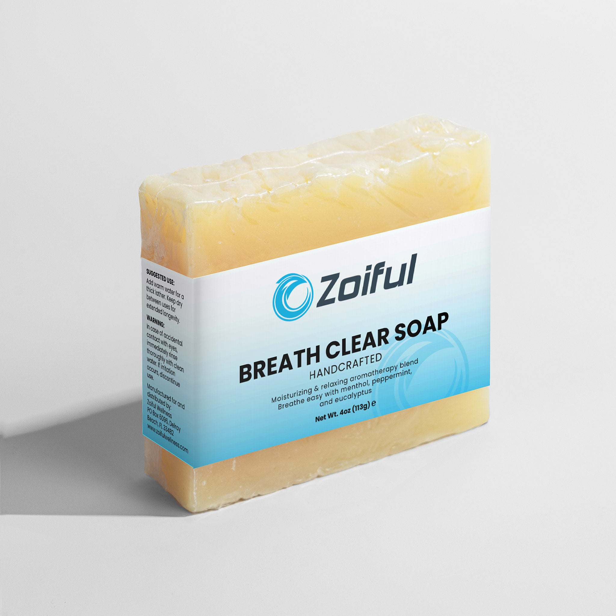 Breathe Clear Soap side view showing eucalyptus mint shower bar for daily cleansing
