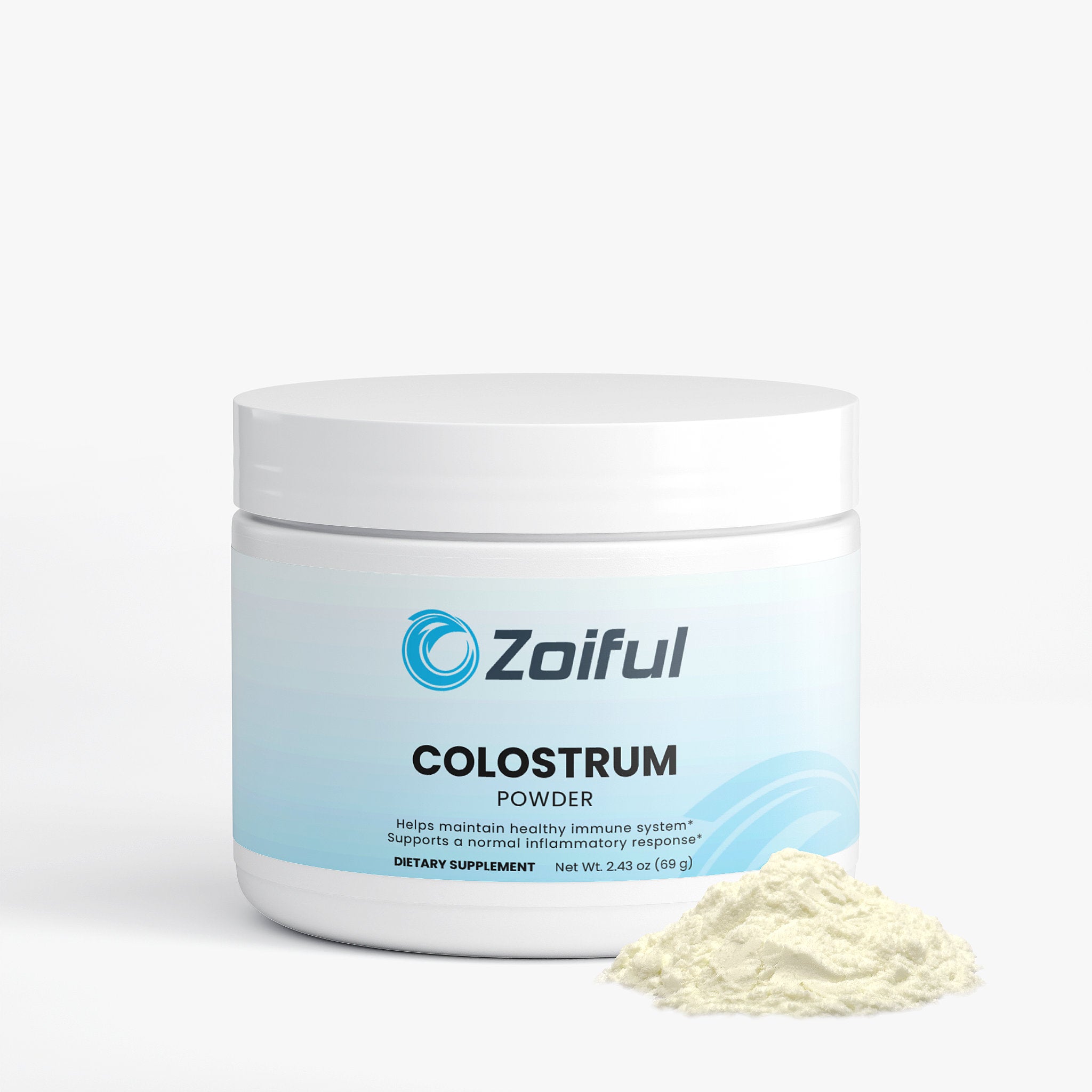 Colostrum Powder supplement jar for post-workout recovery and daily wellness support
