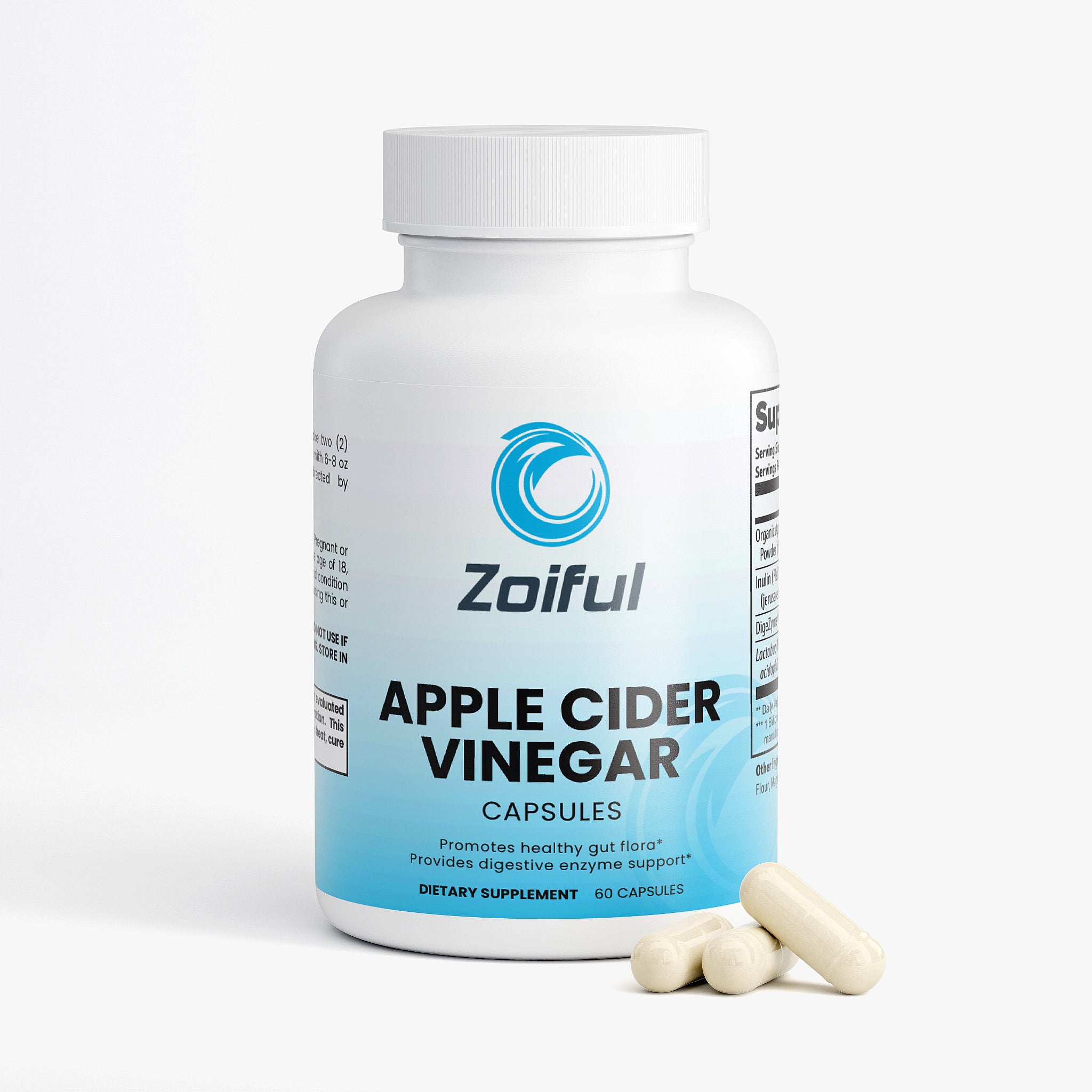 Apple Cider Vinegar Capsules supplement facts and ingredients with 1000 mg ACV powder per serving