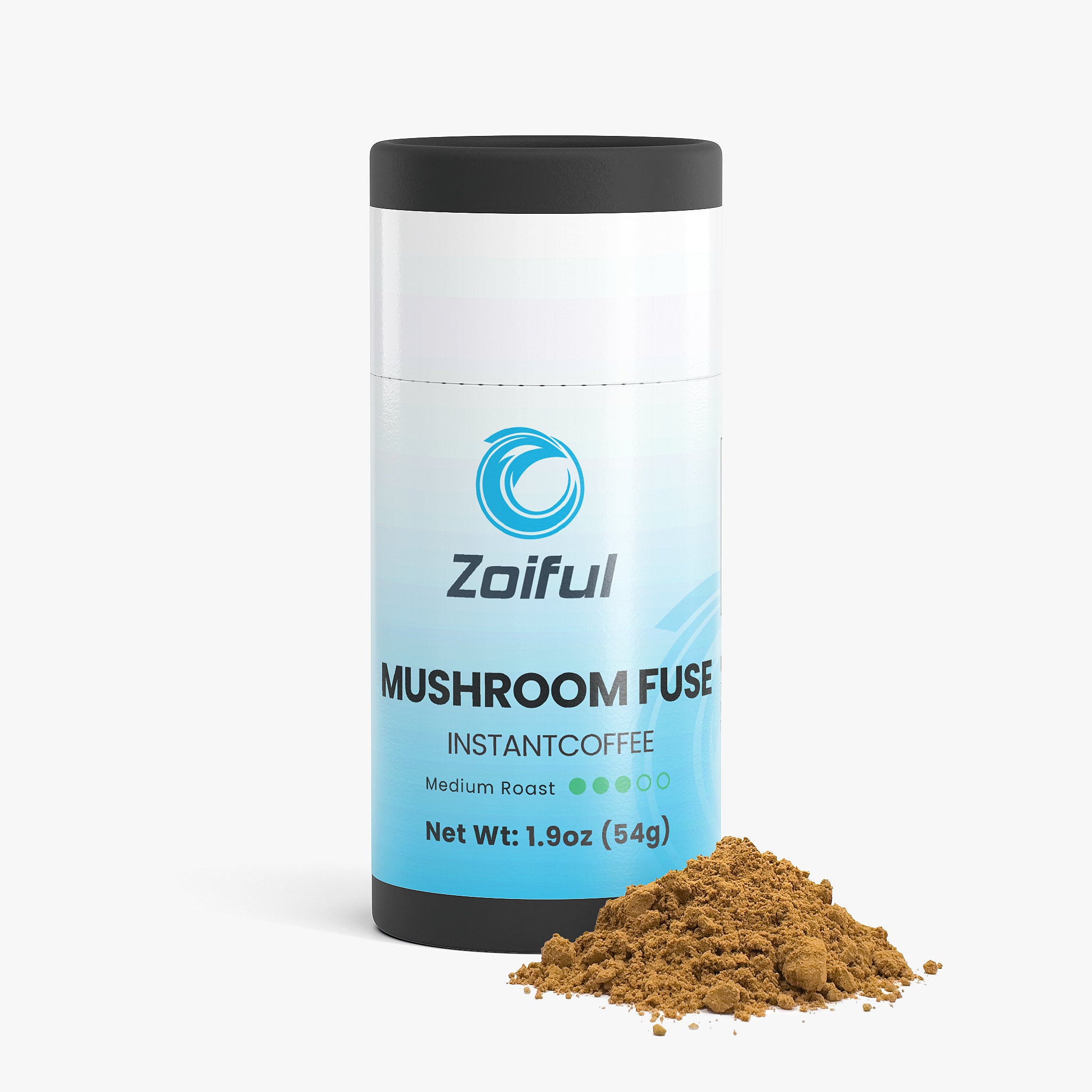 Mushroom Fuse lion's mane and chaga instant coffee jar angled view