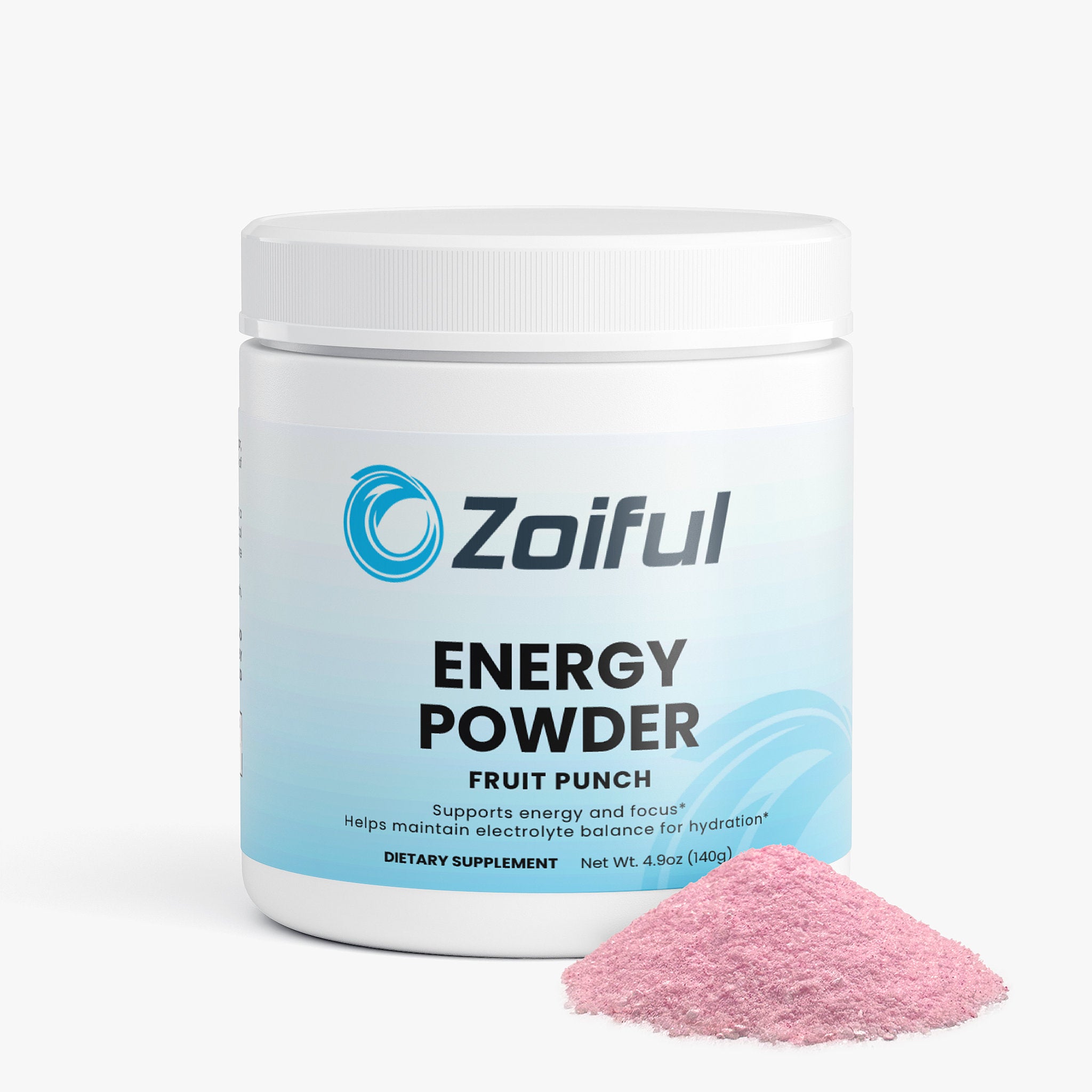 Energy Powder Fruit Punch supplement jar angled view for smooth energy and focus