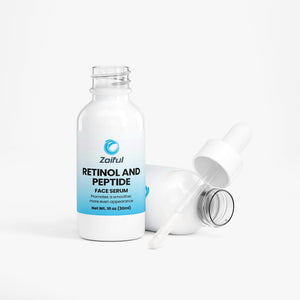 Retinol and Peptide Face Serum packaging, fragrance-free vegan facial serum