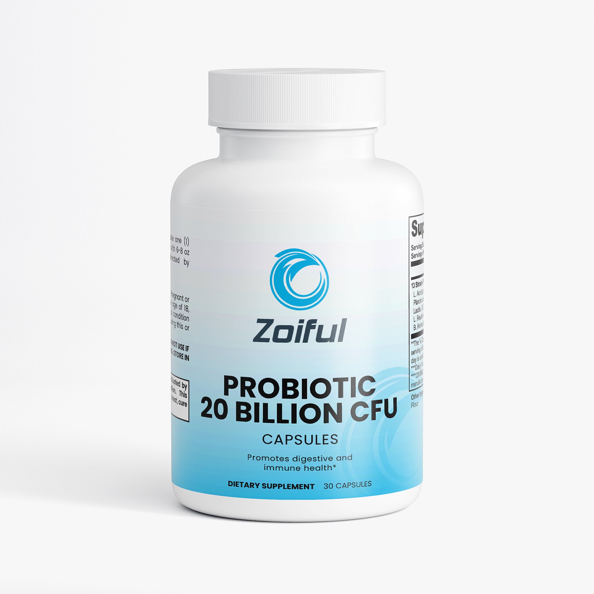 Probiotic 20 Billion bottle front for gut health and digestive support