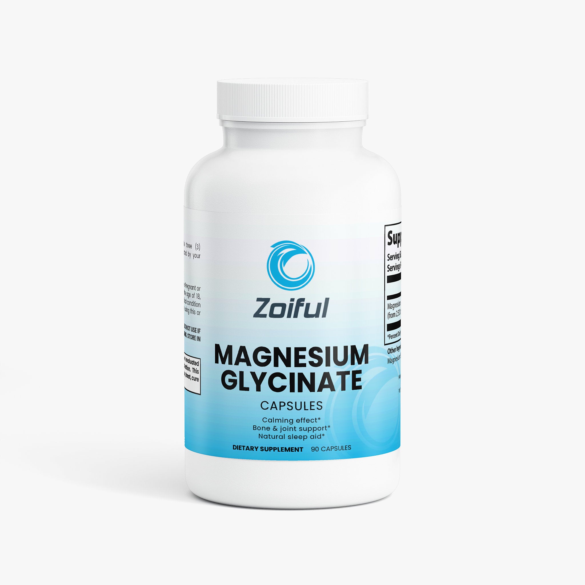 Magnesium Glycinate capsules bottle for relaxation, muscle support, and healthy sleep patterns
