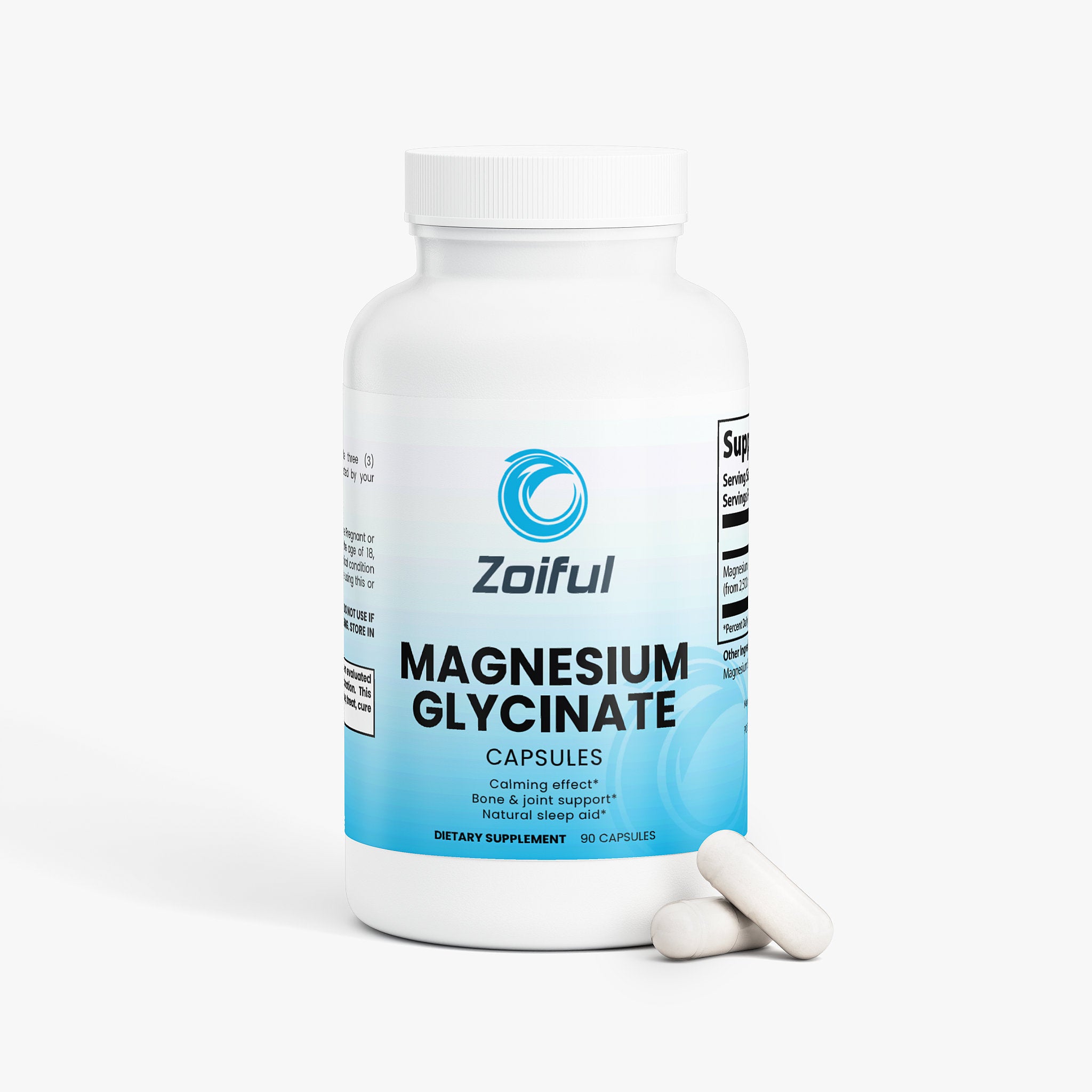 Magnesium Glycinate supplement facts showing 275 mg elemental magnesium per serving