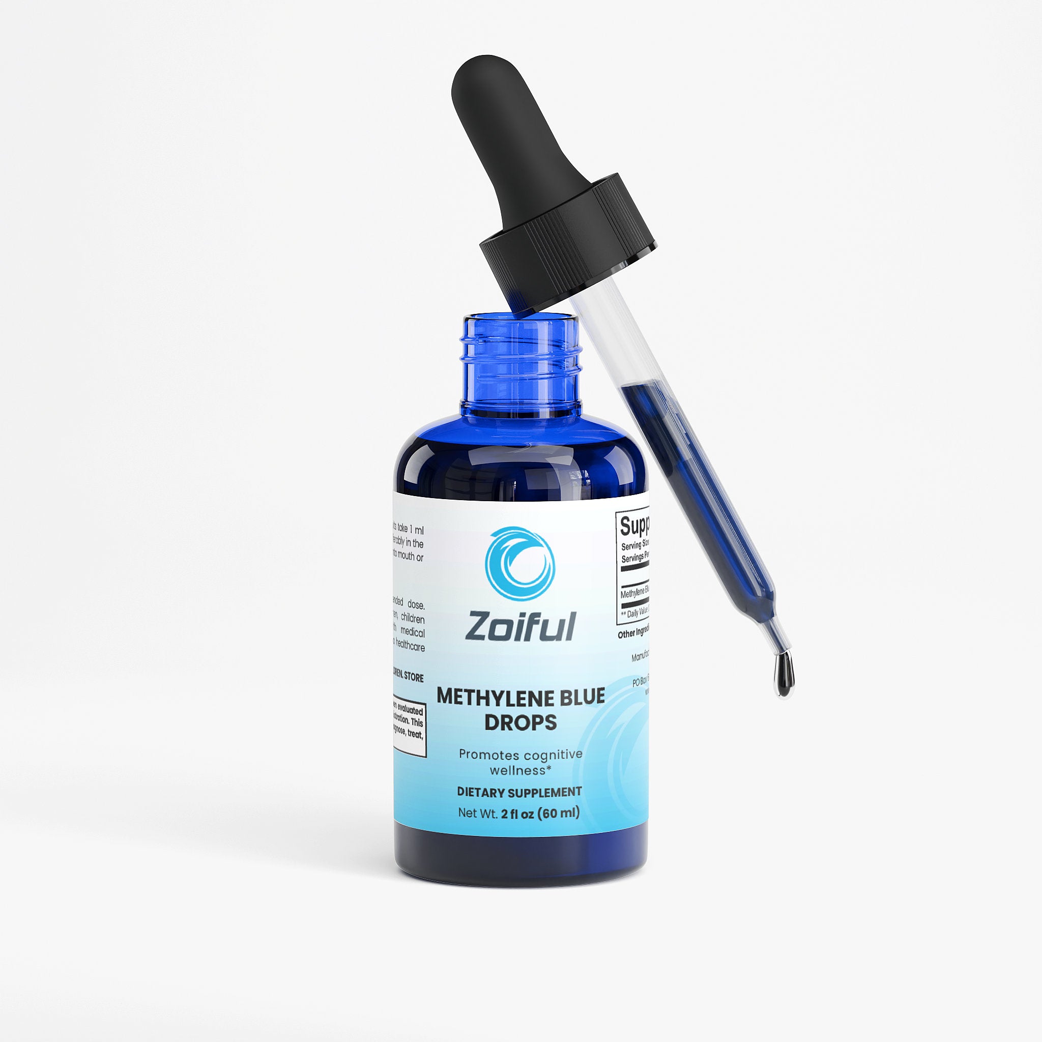 Methylene Blue Drops bottle with dropper for mitochondrial and cognitive wellness support