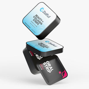 Beauty + Collagen Strips lactose-free hormone-free oral strips badge icons