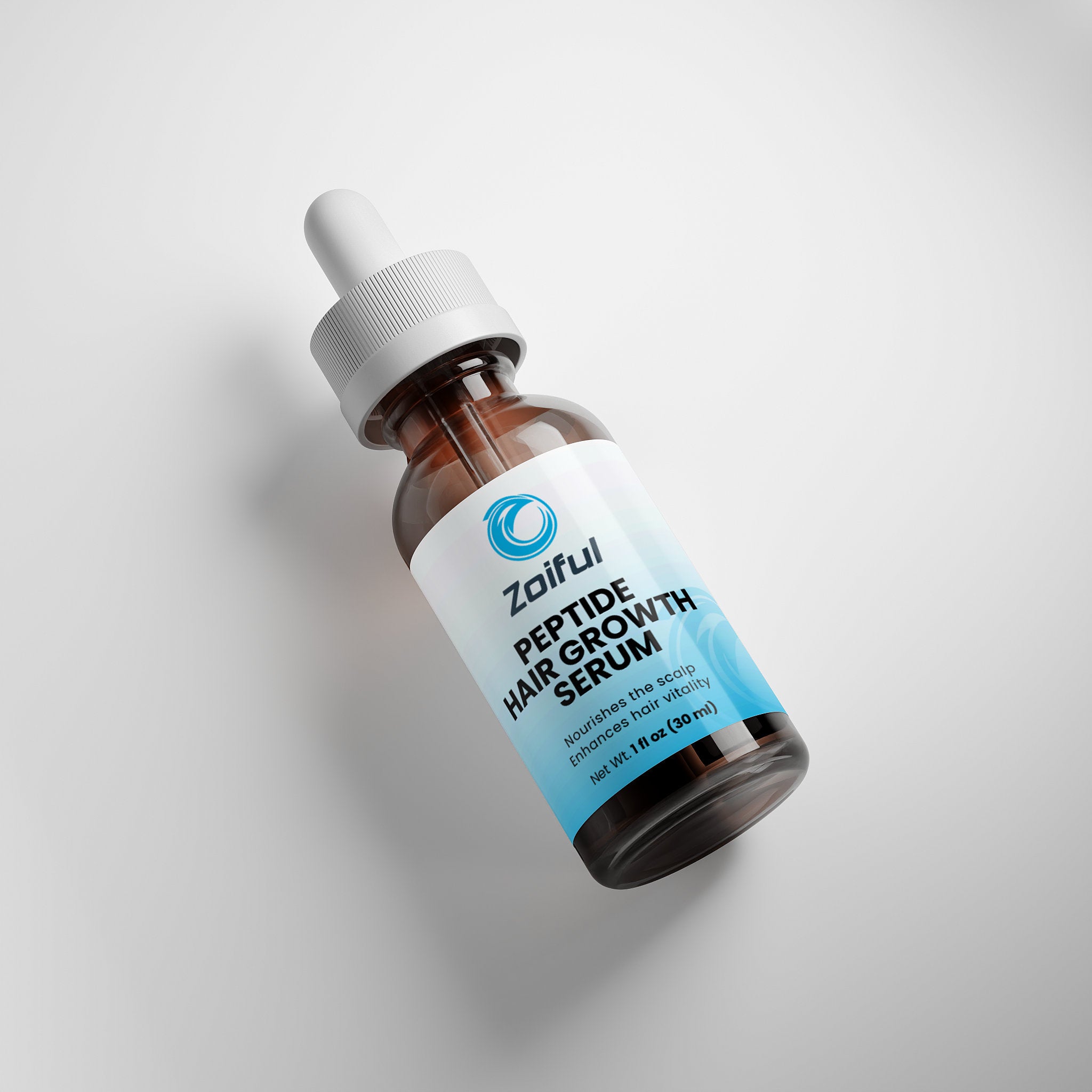 Peptide Hair Growth Serum front label with five peptides and botanical scalp care formula