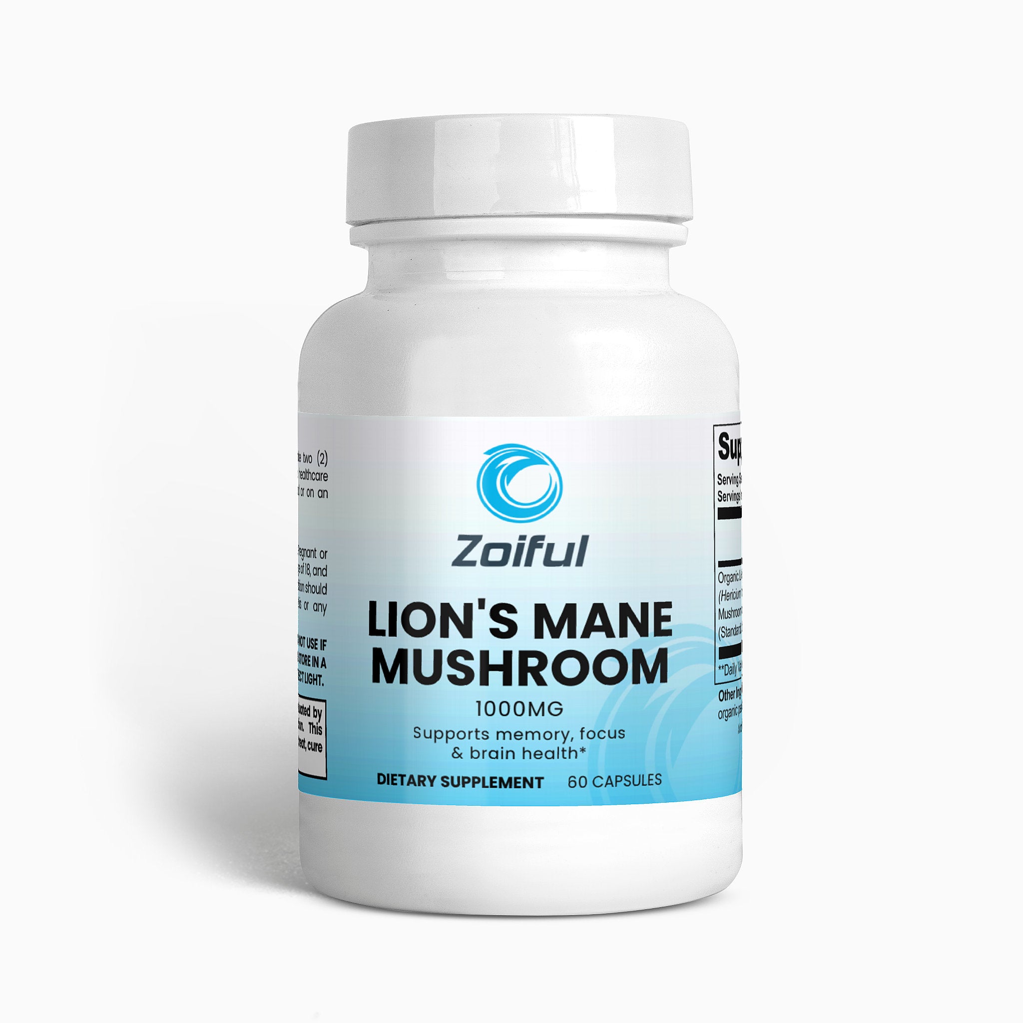 Lion's Mane Mushroom capsules bottle for focus support and mental clarity