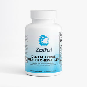 Dental + Oral Health Chewables bottle front with oral probiotic tablets for enamel and mouth wellness support