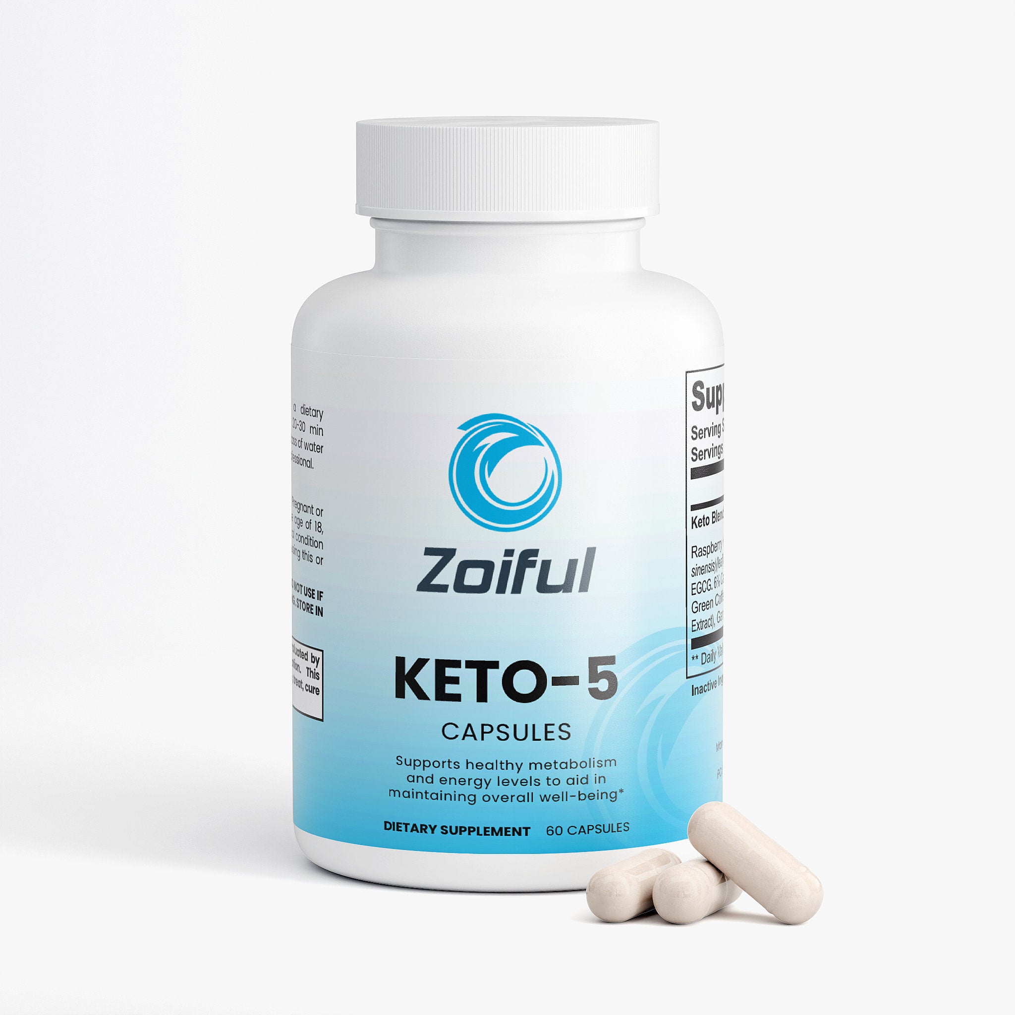 Keto-5 keto support supplement bottle angled view
