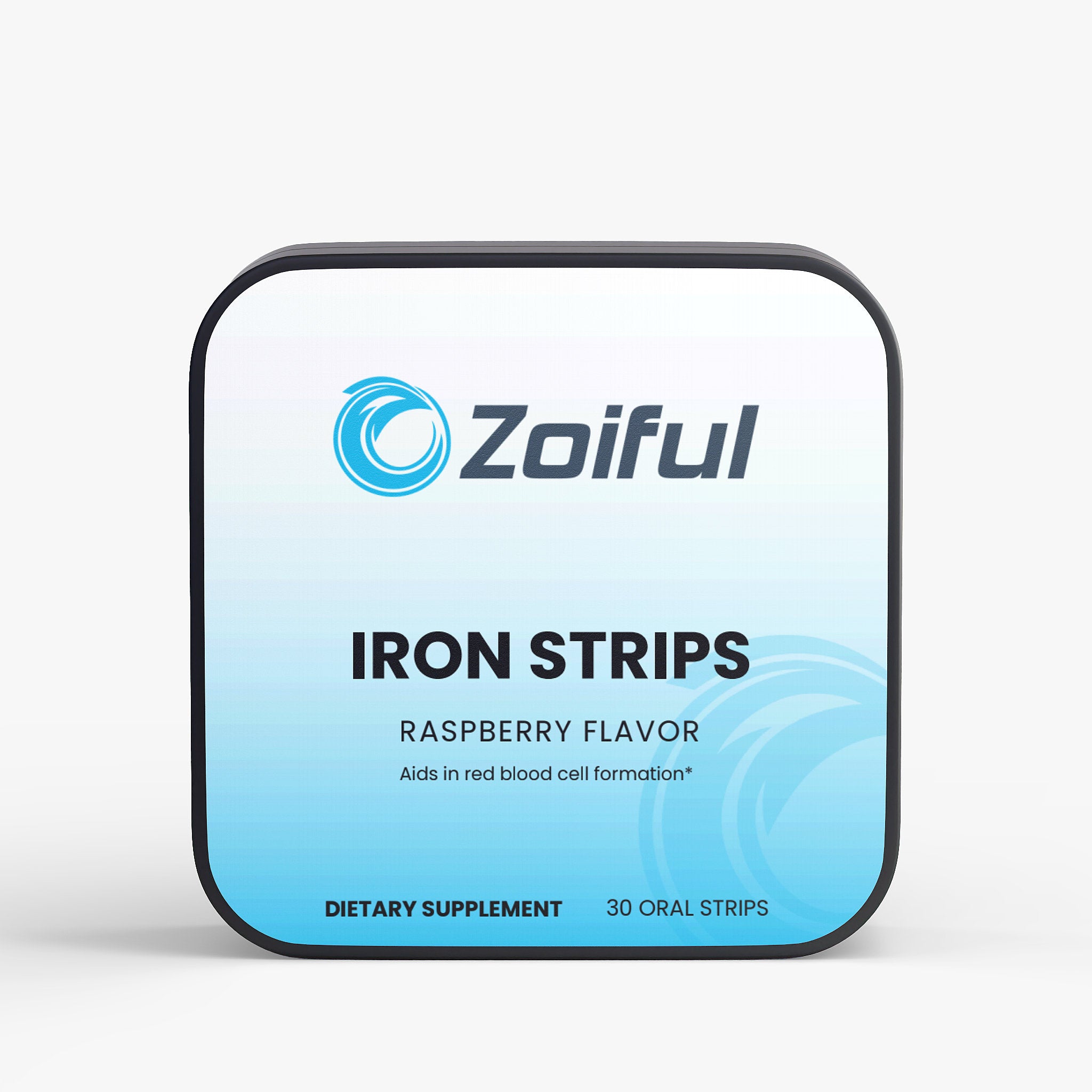Iron Strips dissolvable iron supplement tin with raspberry flavor