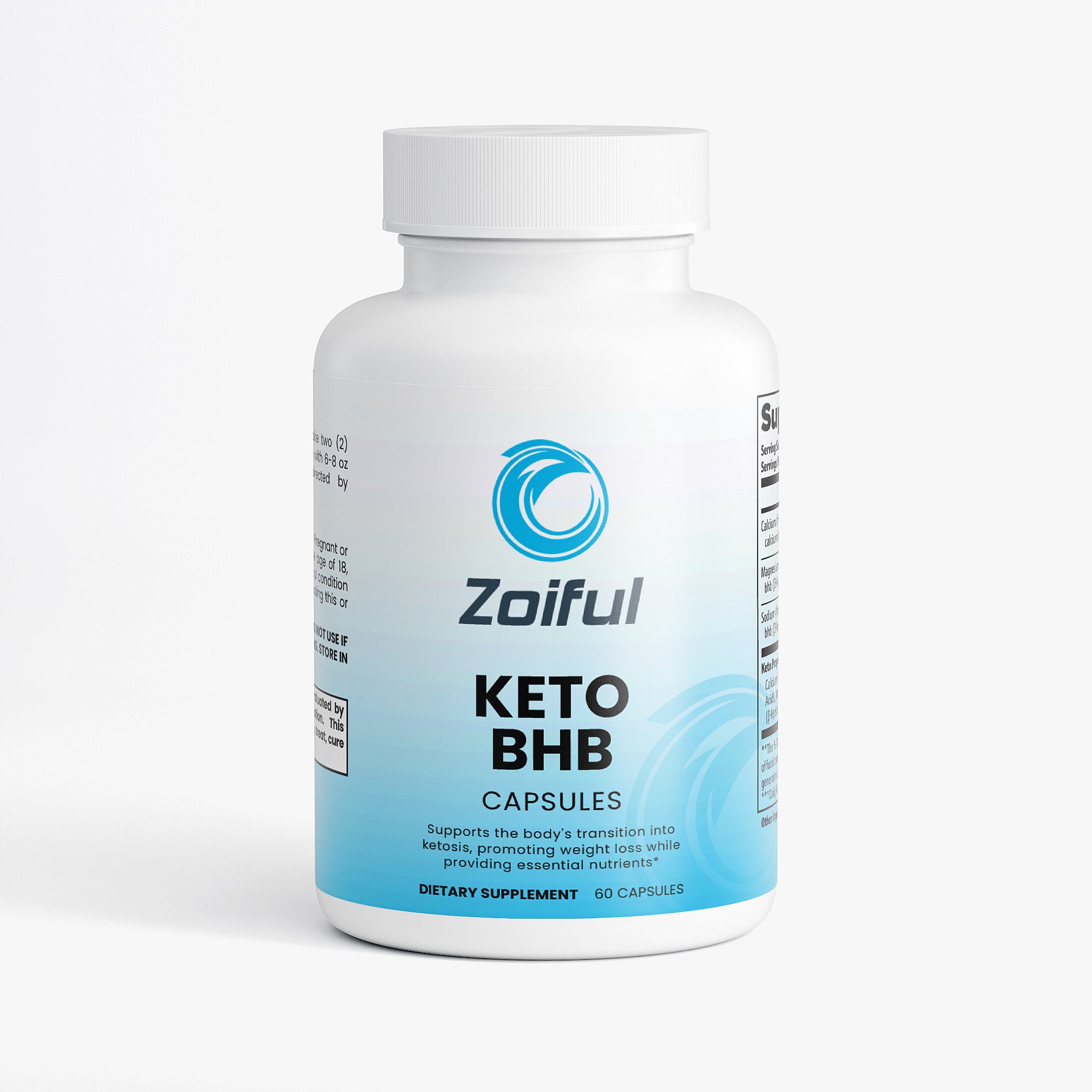 Keto BHB capsules bottle for ketosis support with BHB salts and MCT powder