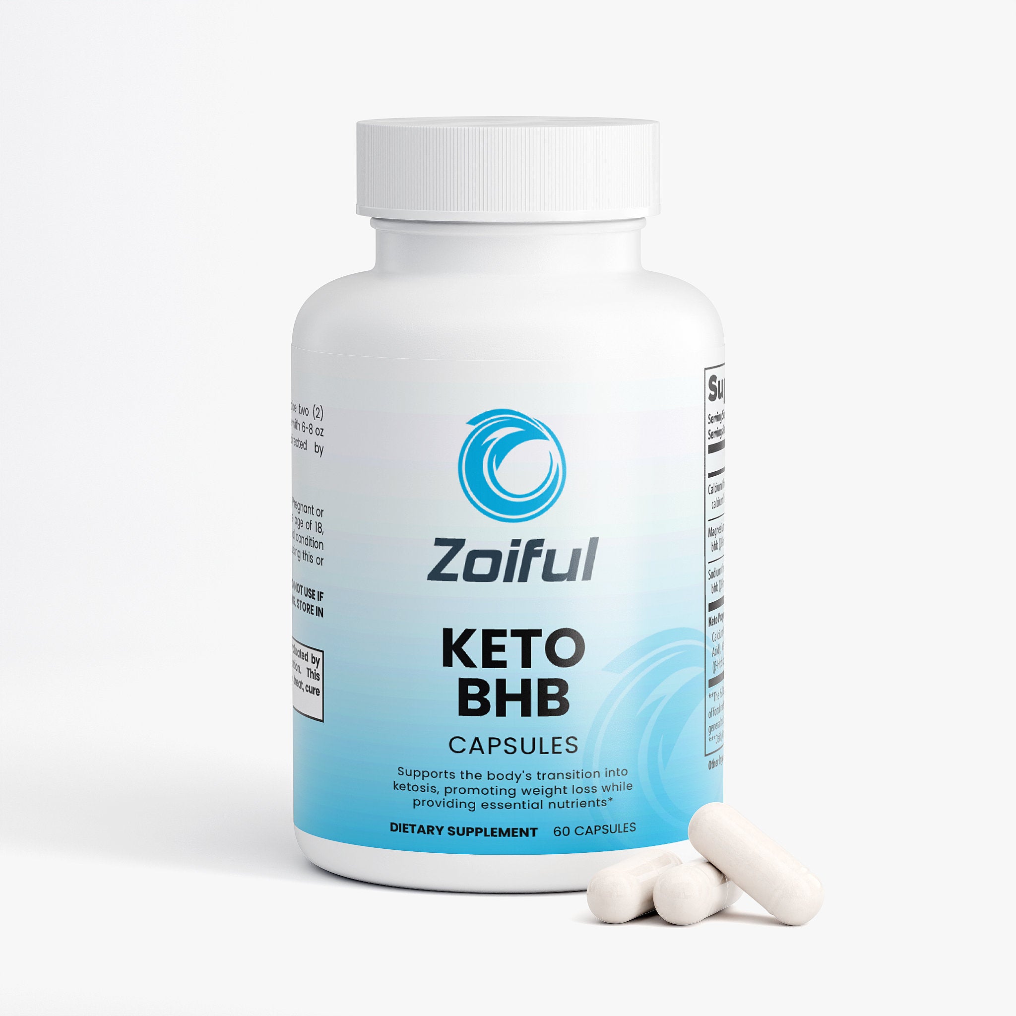 Front label of Keto BHB exogenous ketone capsules for low-carb energy support