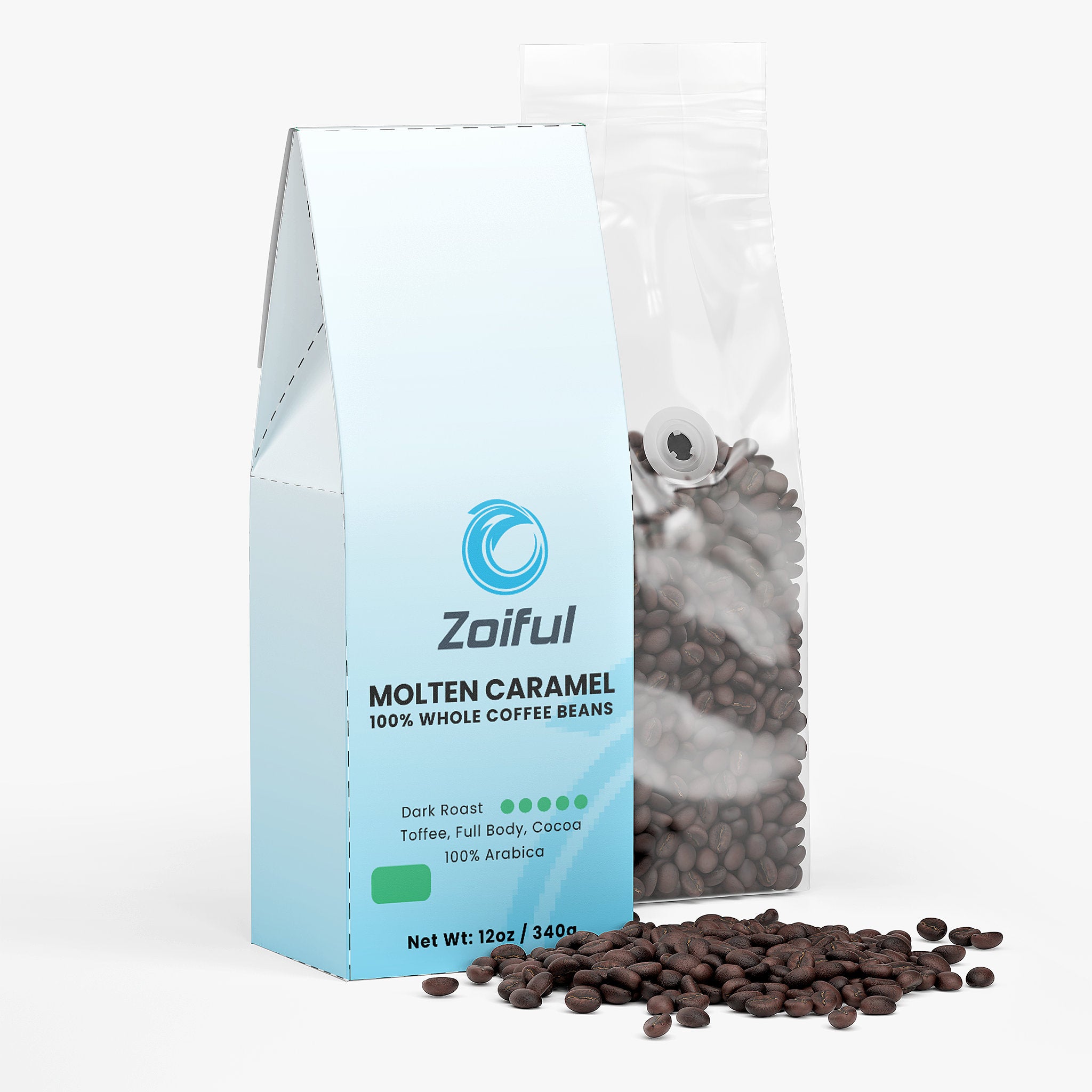 Molten Caramel Coffee dark roast whole beans with chocolate caramel notes