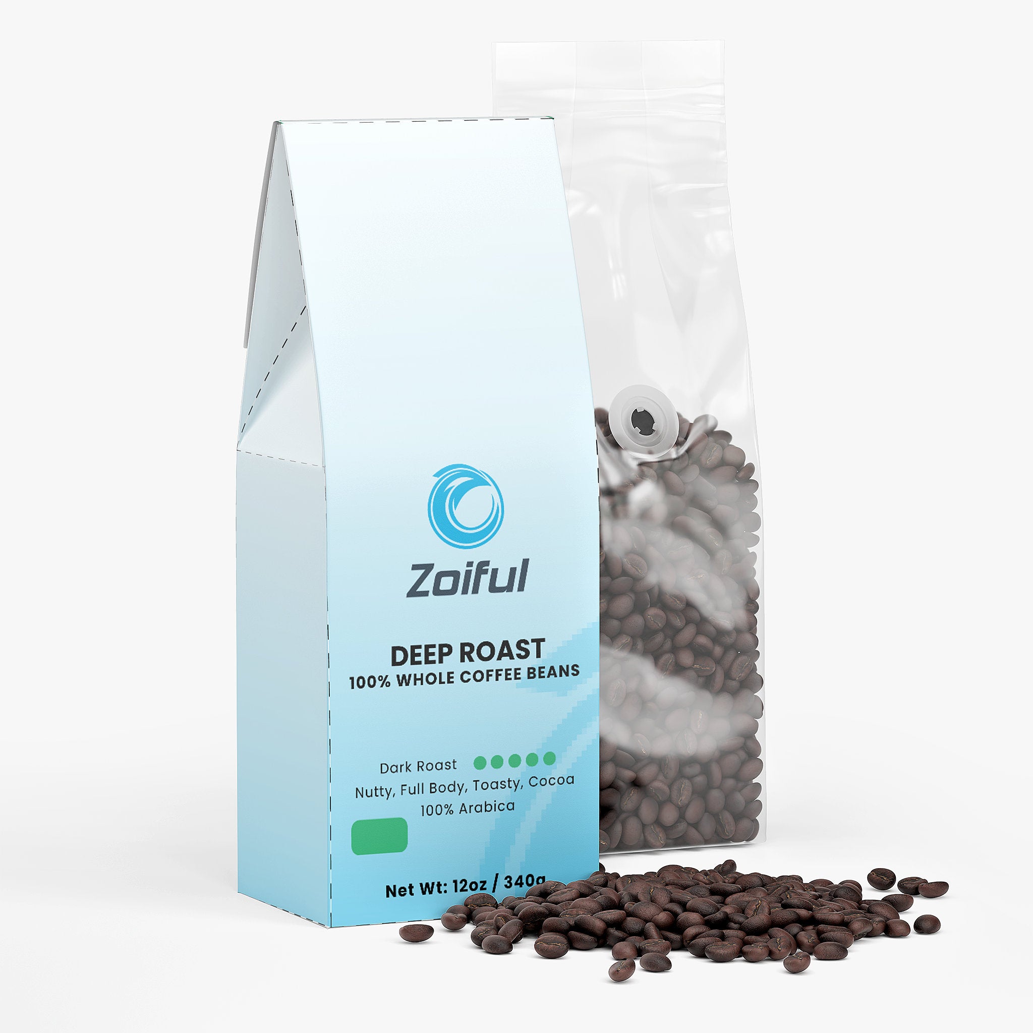 Deep Roast Coffee dark roast whole beans with cocoa notes and toasted nut flavor profile