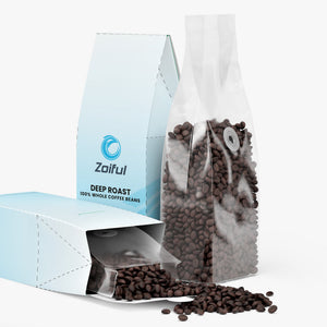 Deep Roast Coffee whole bean dark roast packaging front for bold but smooth daily brew