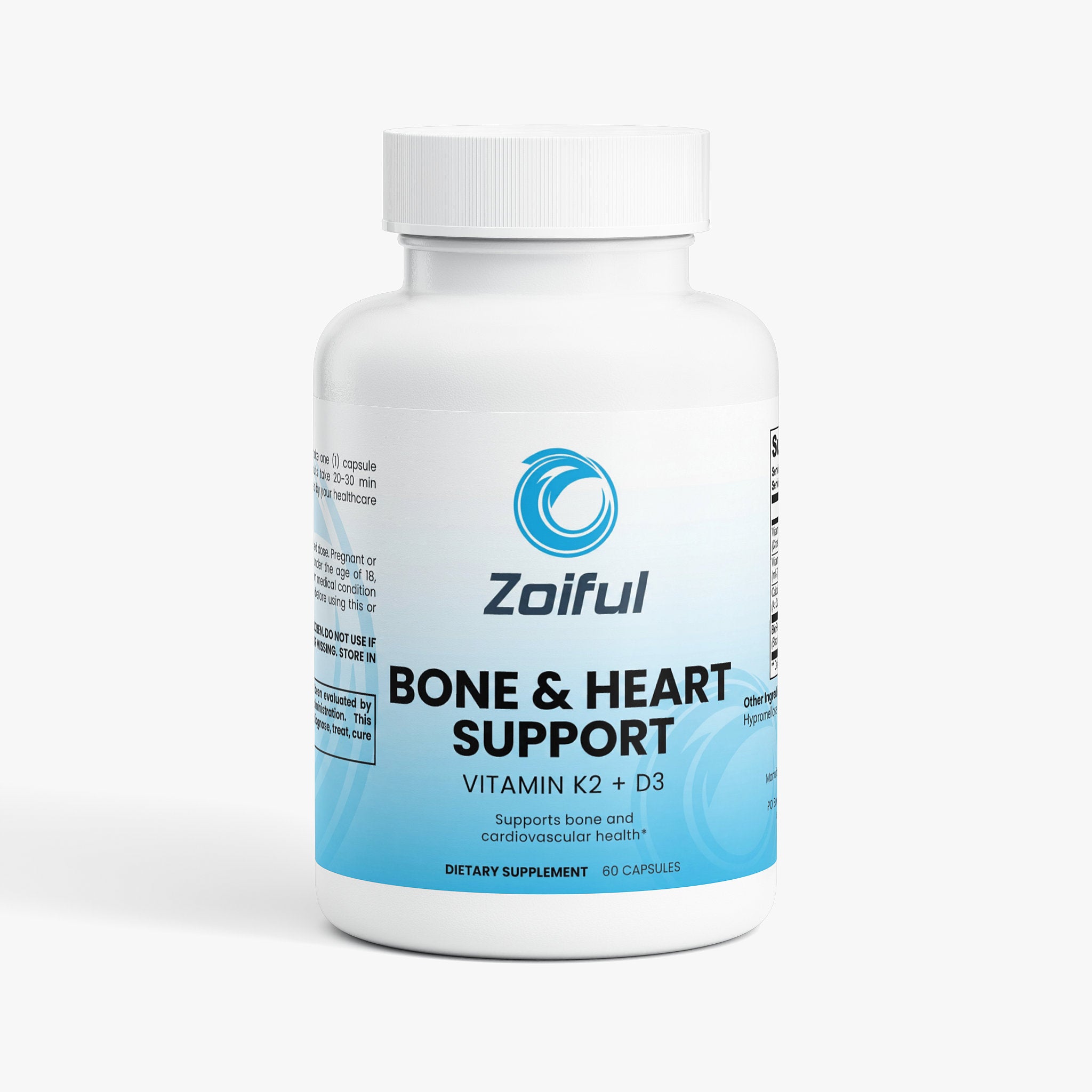 Bone & Heart Support vitamin D3 K2 calcium supplement bottle front view