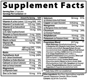 Brain & Focus Formula label showing suggested use, warnings, and USA-made details