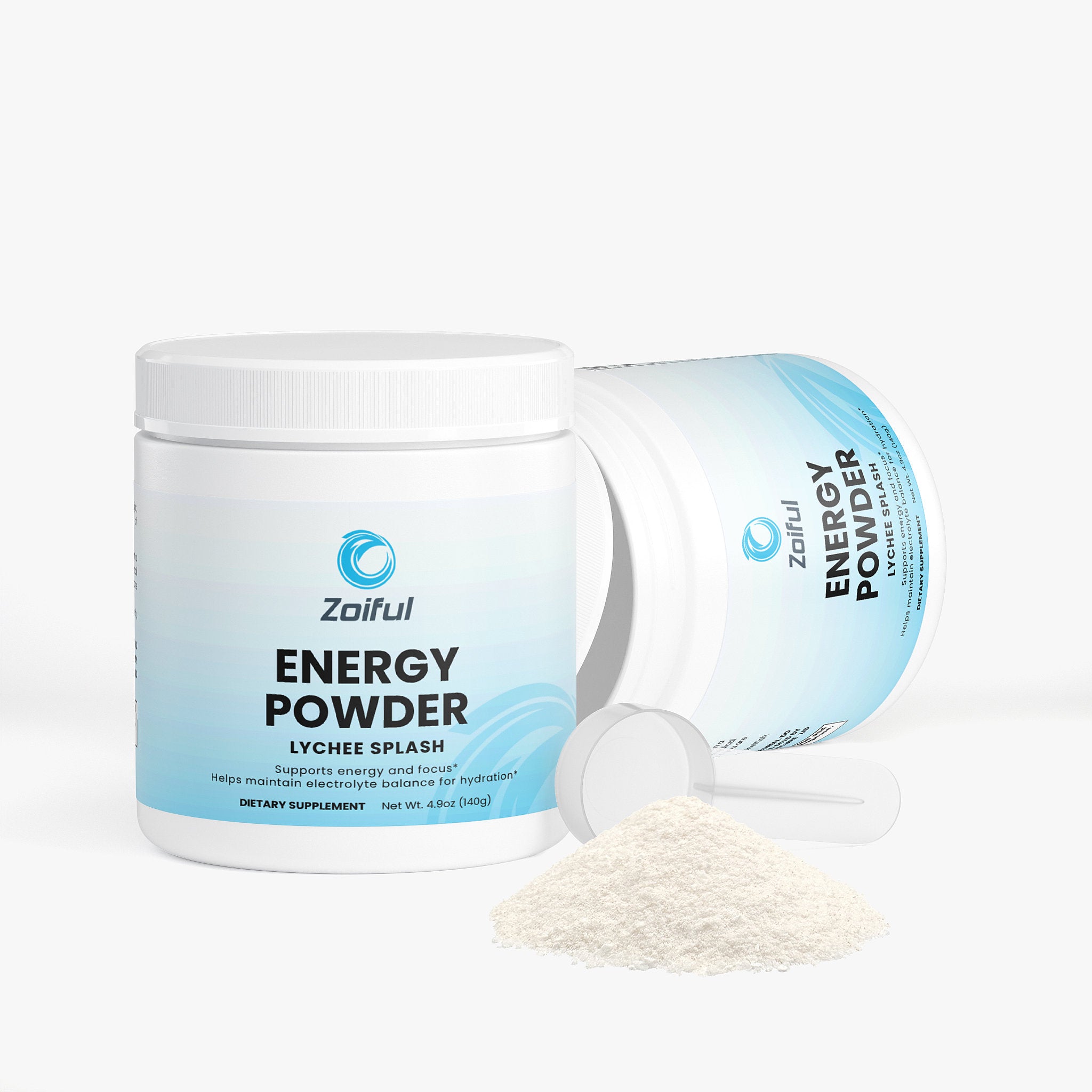 Energy Powder Lychee Splash side label with suggested use and warnings