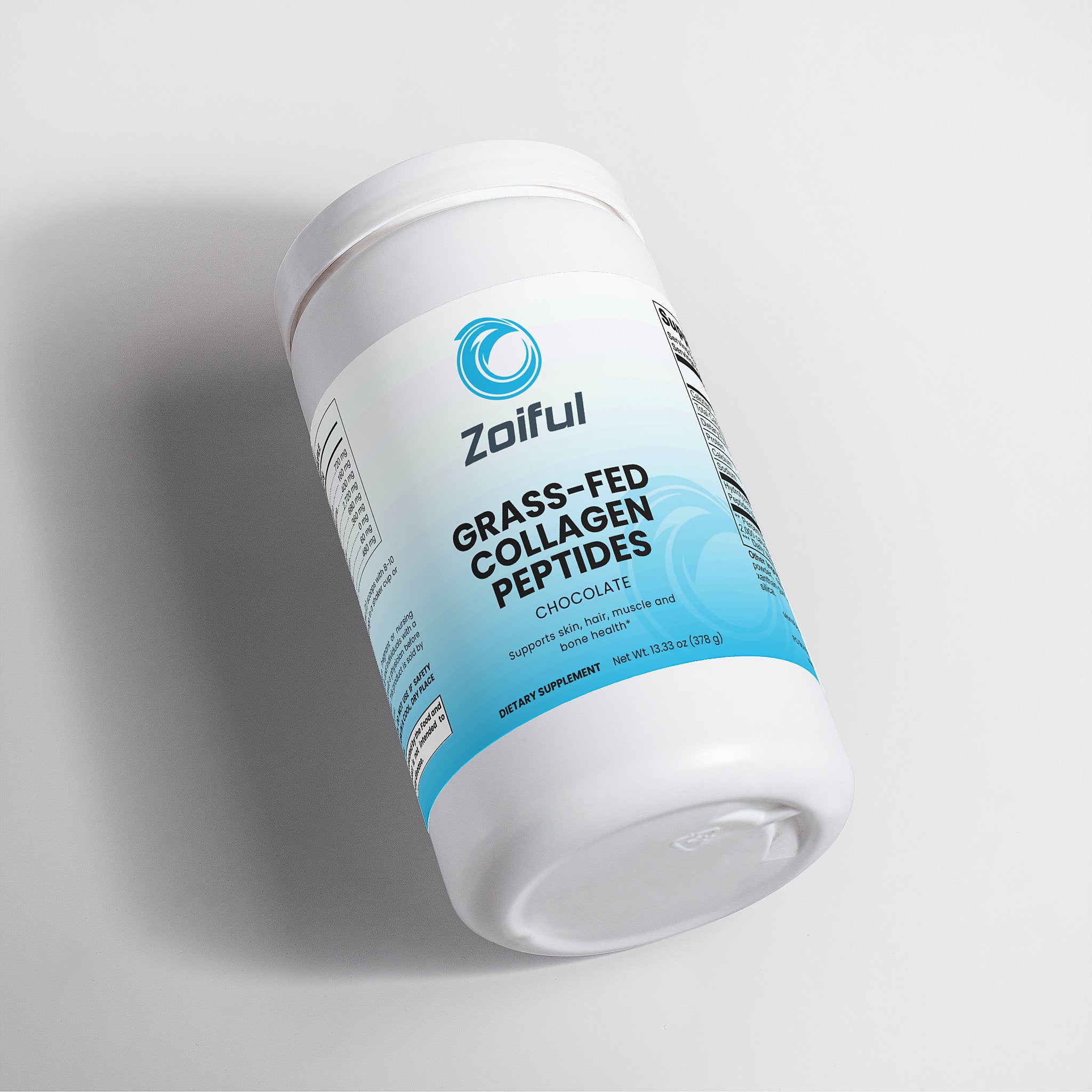 Chocolate grass-fed collagen peptides powder container side view
