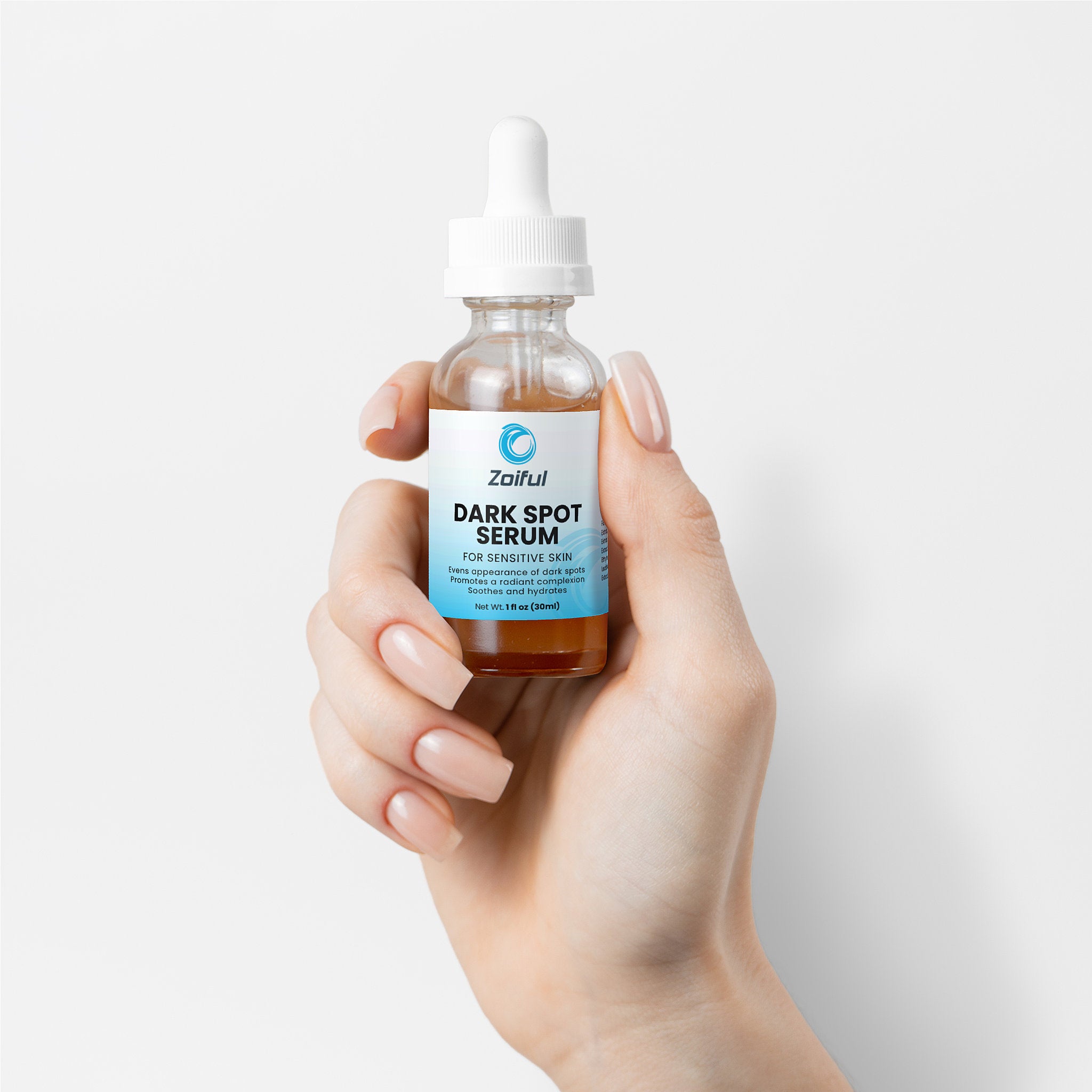 Close-up of Dark Spot Serum for Sensitive Skin packaging and product bottle