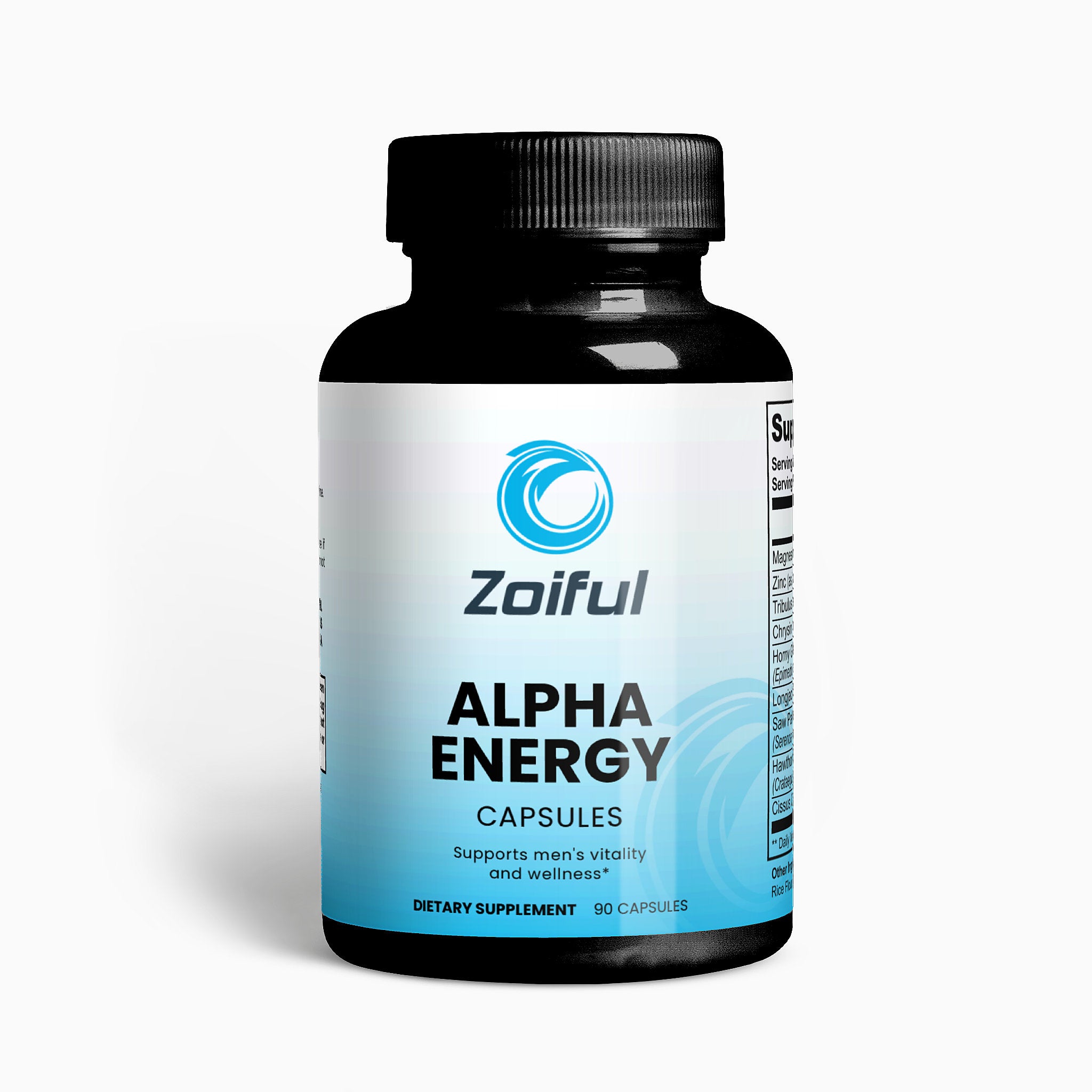 Alpha Energy men's vitality capsules bottle front label