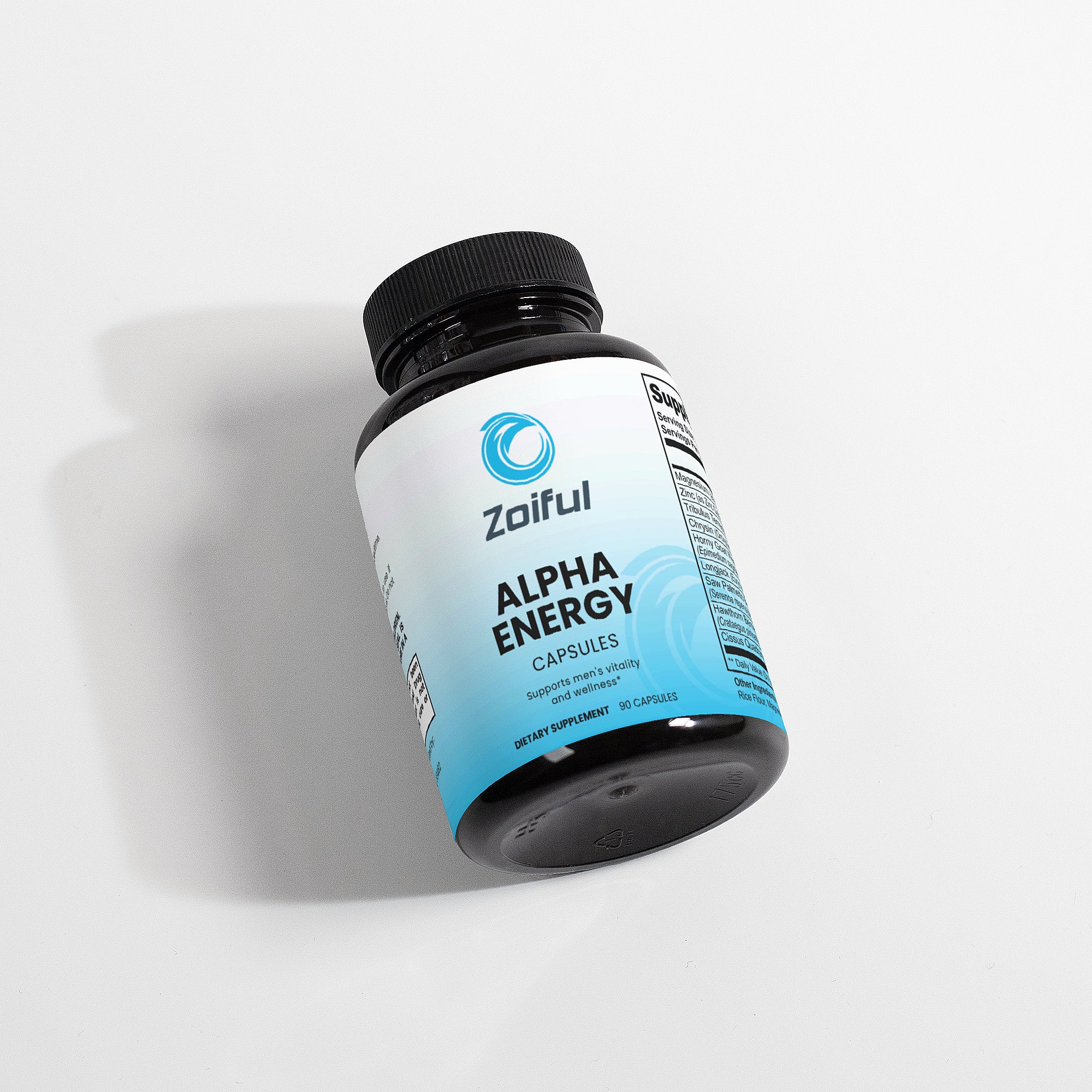 Alpha Energy supplement facts with magnesium zinc tribulus and tongkat ali