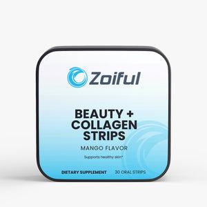 Beauty + Collagen Strips mango oral supplement tin for skin, hair and nail support