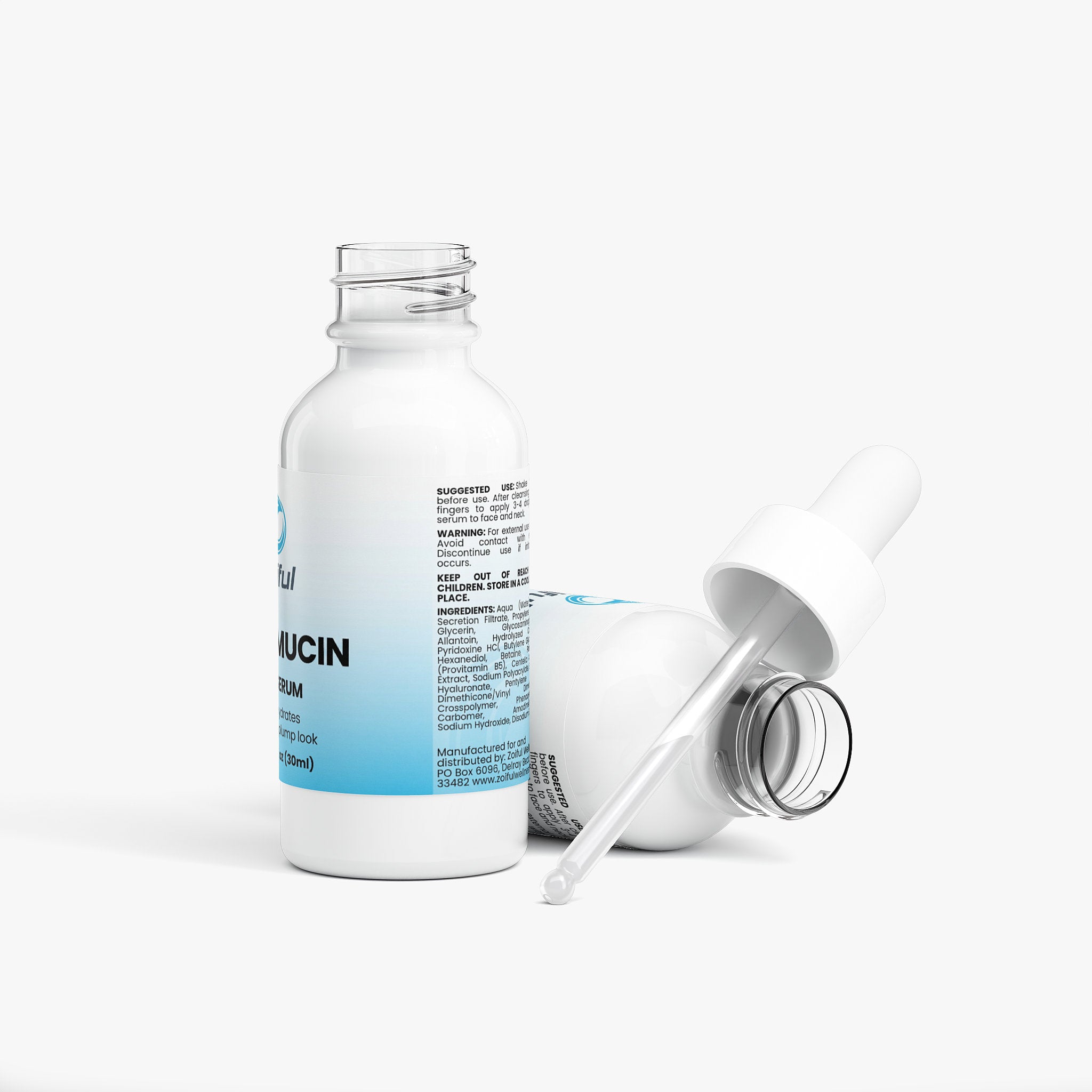 Lightweight snail mucin serum bottle for day and night skincare routines