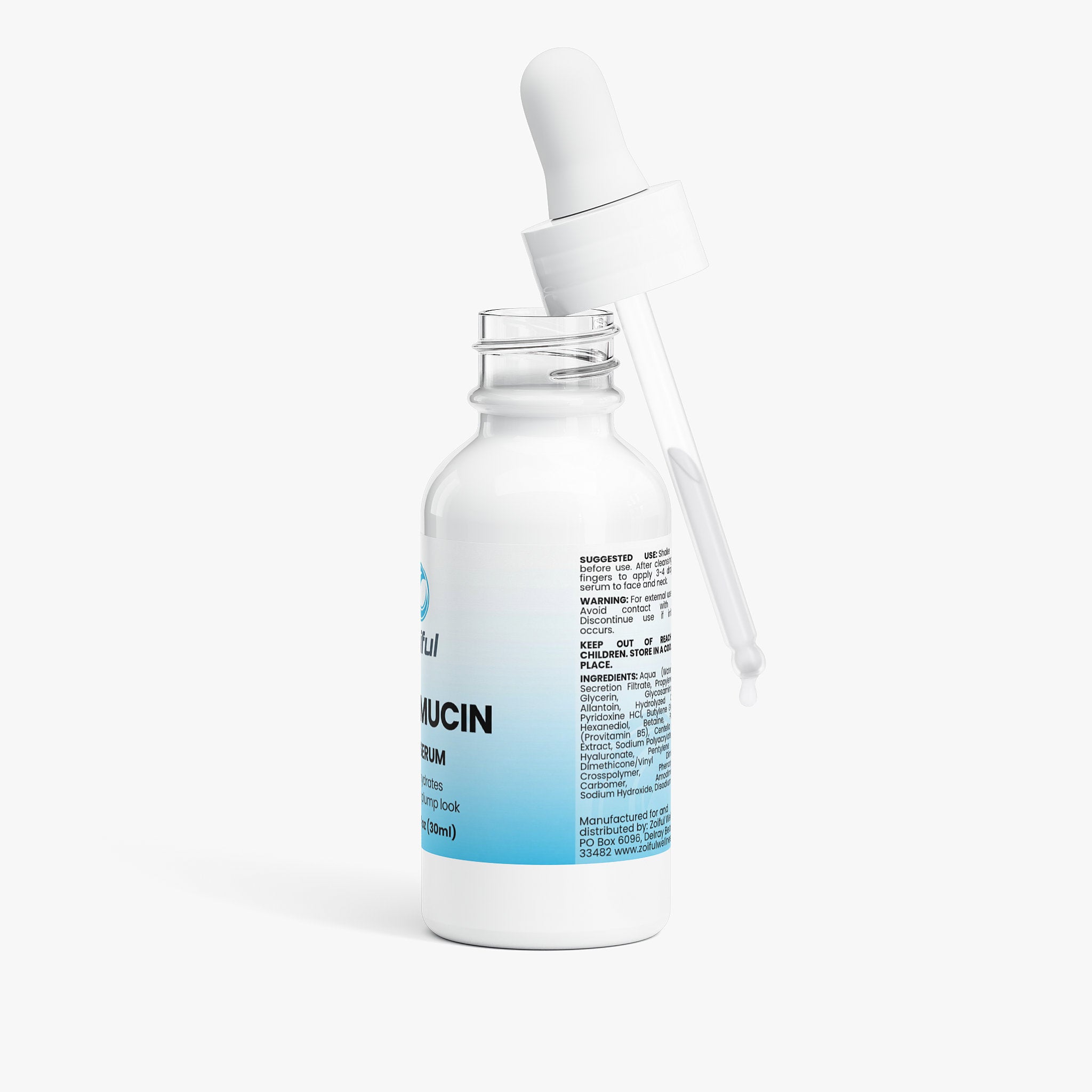 Snail mucin face serum with hyaluronic acid and centella, front label view