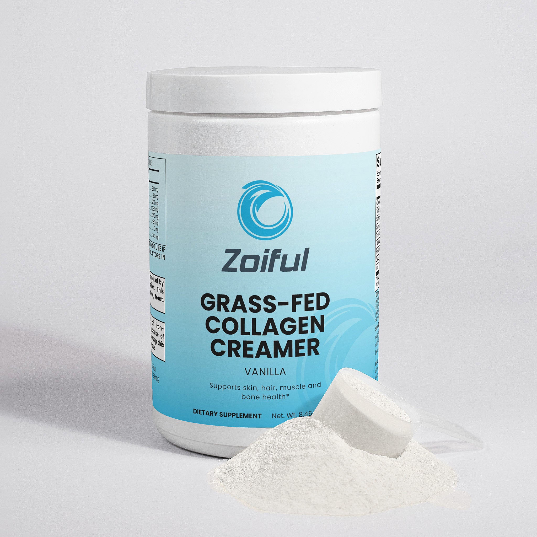 Grass-Fed Collagen Creamer Vanilla powdered collagen creamer container angled view