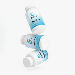 Omega-3 EPA DHA supplement bottle with 100 softgels by Zoiful Wellness