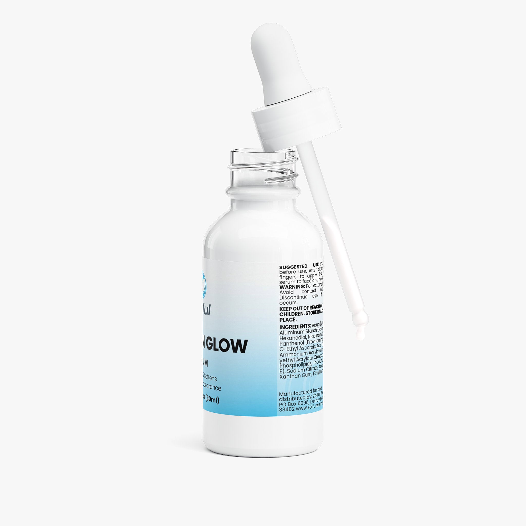 Lightweight Vitamin Glow Serum for face and neck with niacinamide, vitamin C, and panthenol