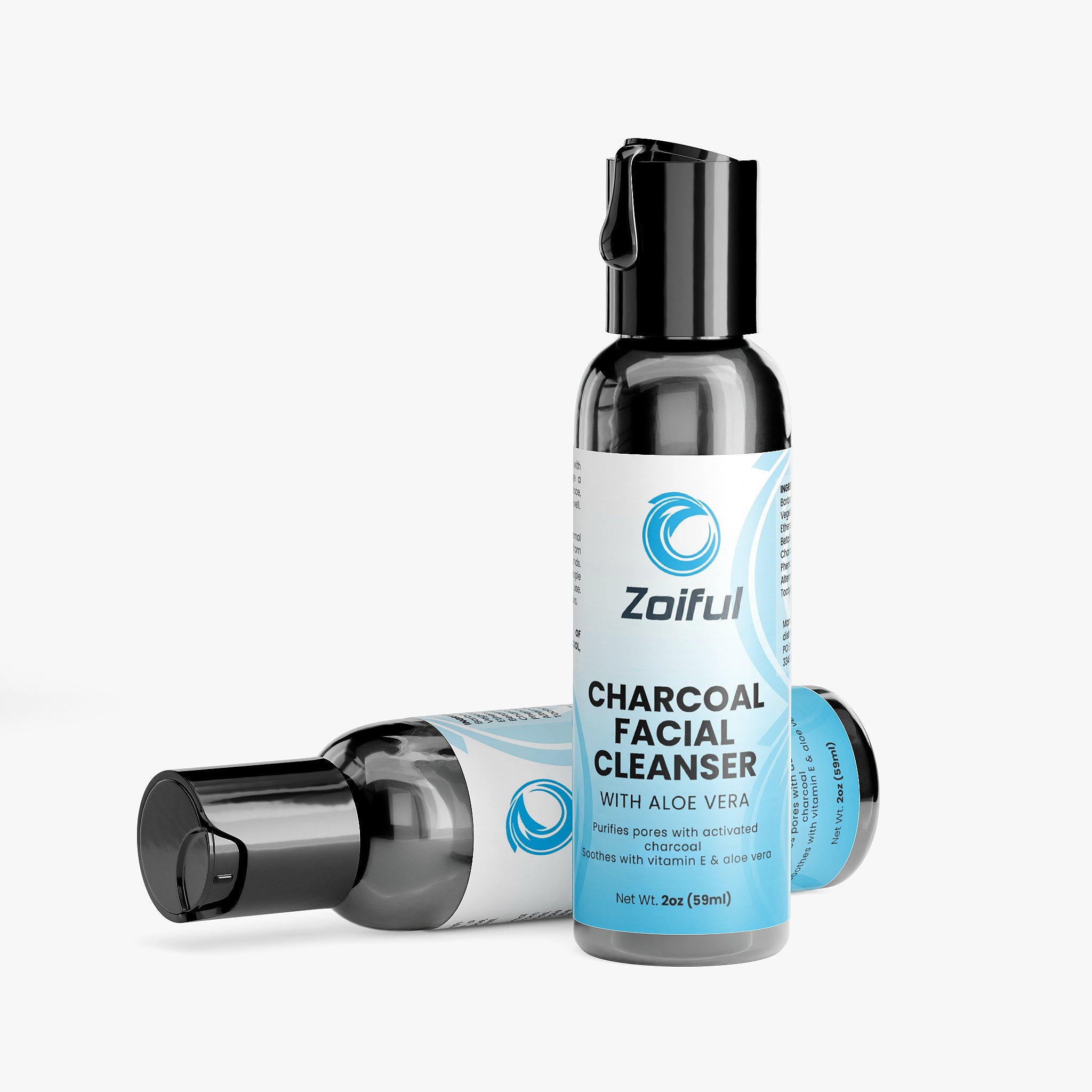 Charcoal Facial Cleanser ingredient-focused image with activated charcoal and aloe