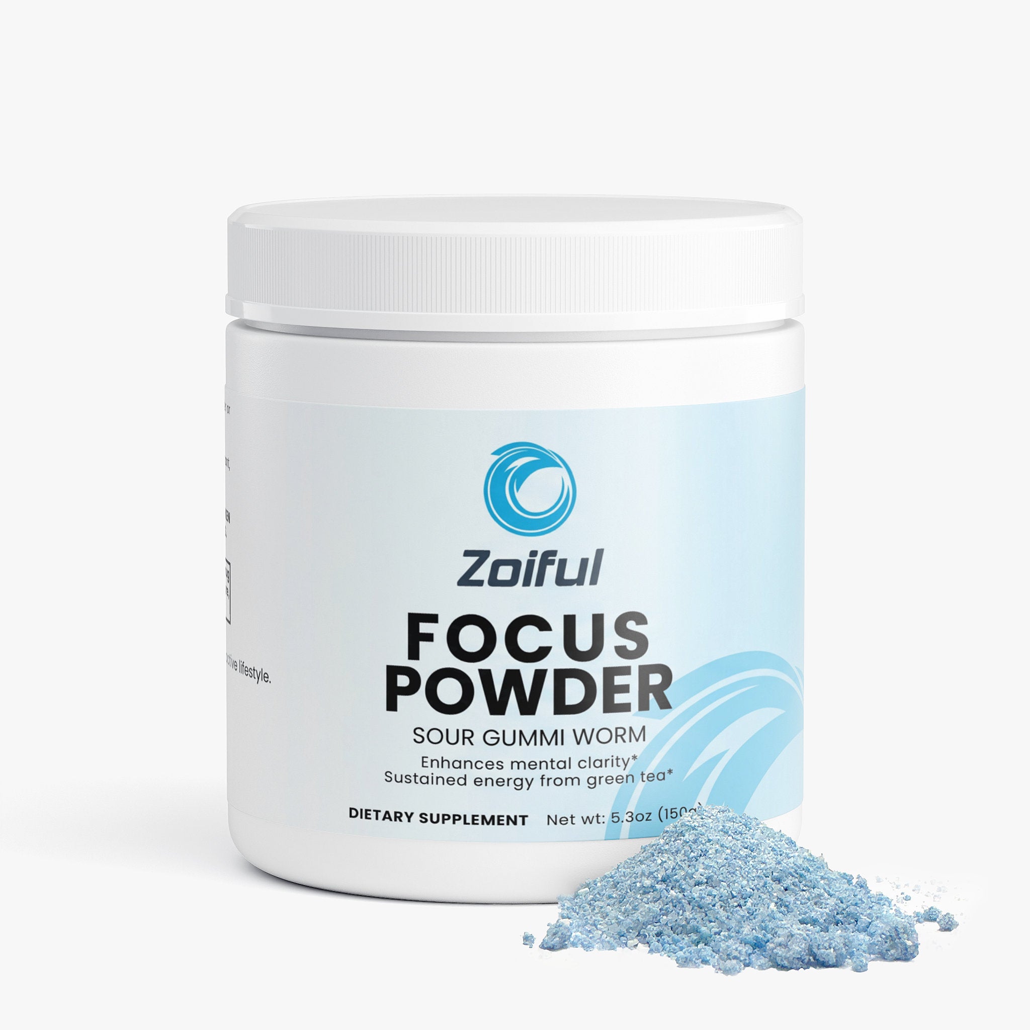 Focus Powder Sour Gummi Worm brain and cognitive support supplement tub angle view