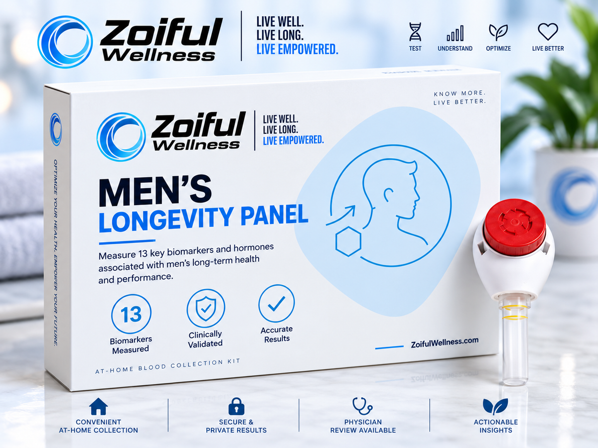 Zoiful Wellness Men's Longevity Panel at-home blood collection kit
